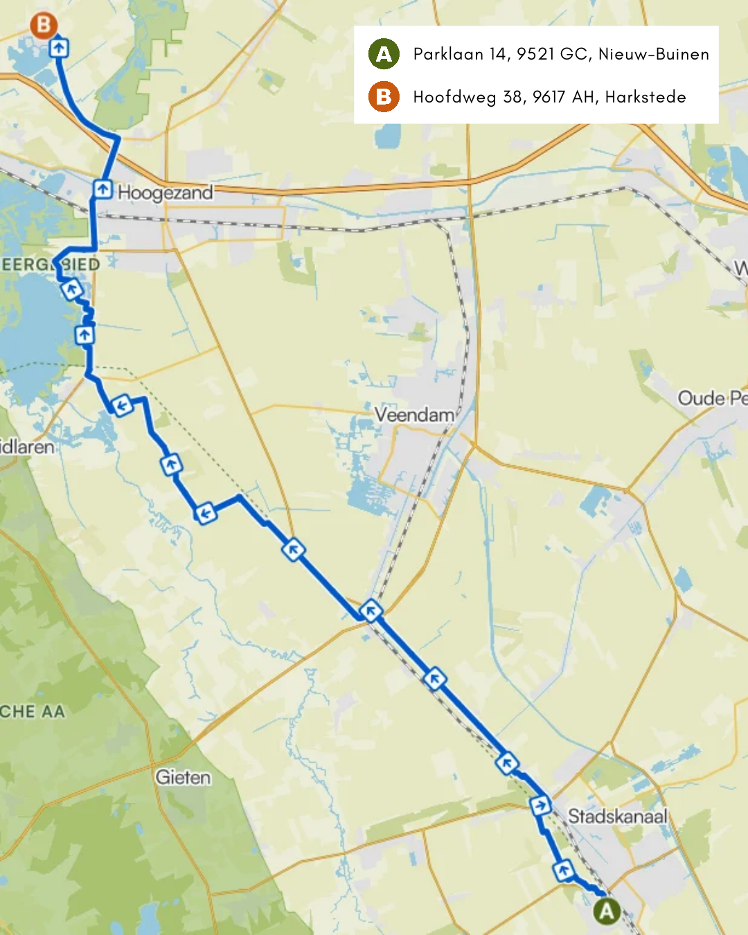 Route van Sportifix Nieuw-Buinen naar Sportifix Harkstede